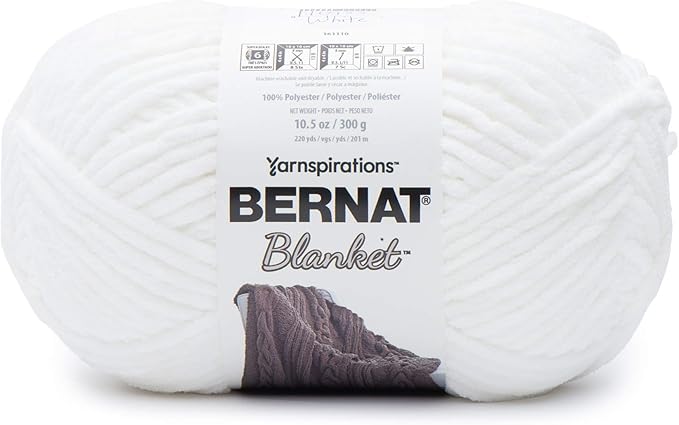 Bernat Blanket White Yarn - 2 Pack of 10.5oz/300g - Polyester - 6 Super Bulky - 220 Yards - Knitting/Crochet