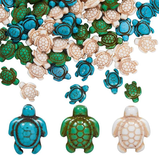 SUNNYCLUE 1 Box 120Pcs Turtle Beads Bulk Sea Turtle Charms Blue Green White Beads Tortoise Synthetic Howlite Turquoise Bead Summer Ocean Animal Loose Spacer Beads for Jewelry Making Kit Adult Women