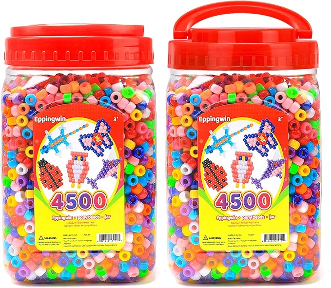 eppingwin 4500pcs wholesale large pony beads (6x9 mm) bucket, easy storage kandi bead bulk, beads for jewelry making crafts (multi-colored,2 pack)