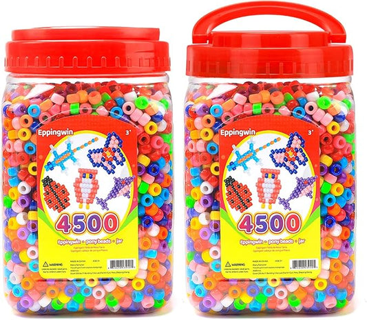 eppingwin 4500pcs wholesale large pony beads (6x9 mm) bucket, easy storage kandi bead bulk, beads for jewelry making crafts (multi-colored,2 pack)
