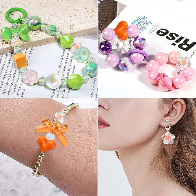 Ipotkitt 130 Pcs Acrylic Mixed Shape Beads Orange Color Beads Heart Round Bowknot Cube Barrel Spacer Beads for DIY Necklace Bracelets Jewelry Making