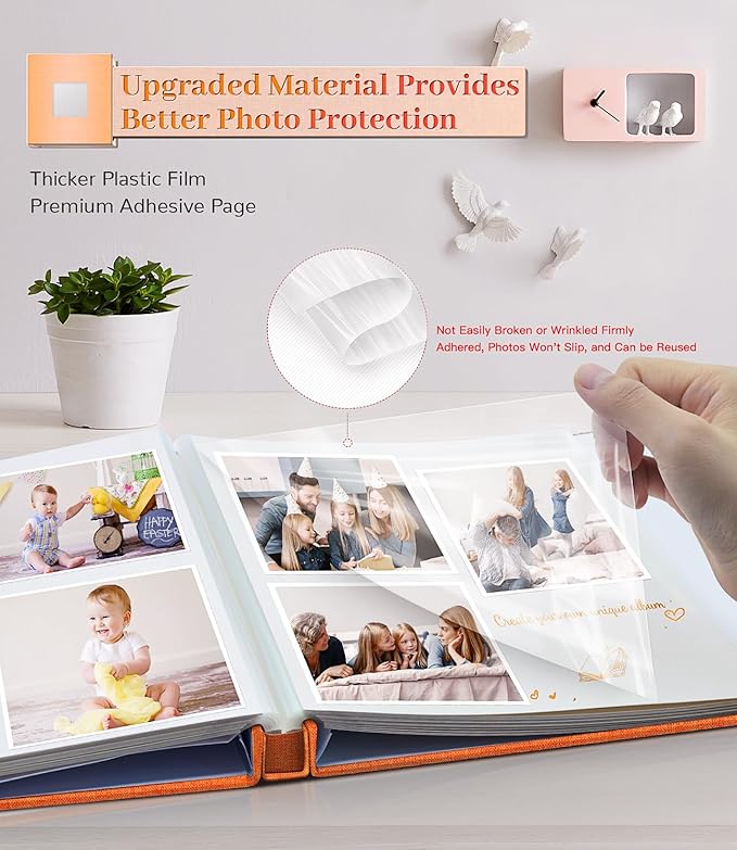 Photo Album Self Adhesive Scrapbook Album for 3x5 4x6 5x7 8x10 Pictures,40 Pages Linen Cover with Display Window DIY Photo Book,Ideal Gifts for Family Travel Wedding Baby