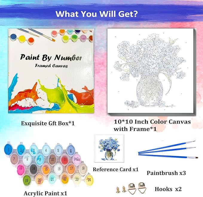 JUJUHOOD Blue Daisy Flower Paint by Numbers Kit for Adults Beginner & Kids Ages 8-12, Easy Paint by Number Without Easel, Simple Paint by Numbers for Gift Home Wall Decor (10x10Inch)