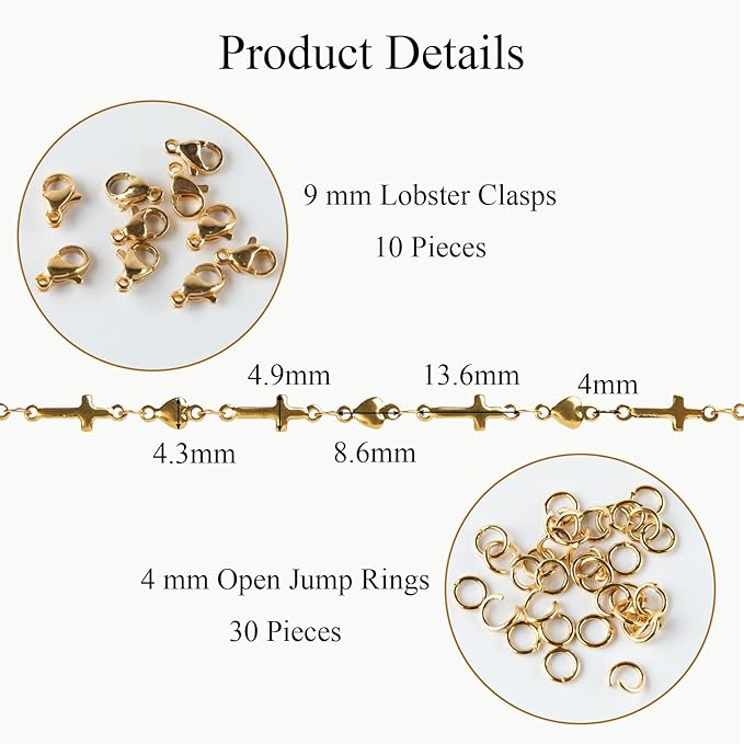 13 Feet Gold Stainless Steel Chain Bulk for Jewelry Making Cross Heart Jewelry Making Chains Supplies