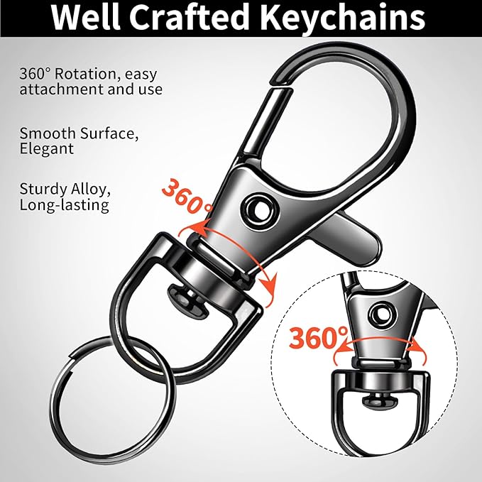 LEOBRO 60 PCS Lobster Claw Clasps and Key Rings, Keychain Clips and Key Chain Rings, Keychain Making Kit, for Key Chains, Jewelry Making, Crafts, Gray Black