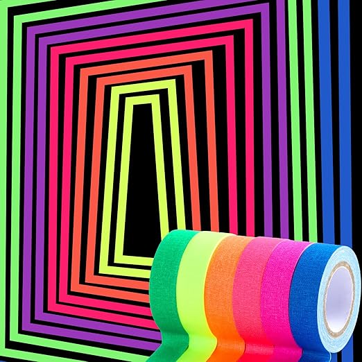 6 Colors Neon Tape for Fluorescent UV Blacklight Glow in The Dark Tape for Party Decoration, 0.6 inch x 16.5 ft