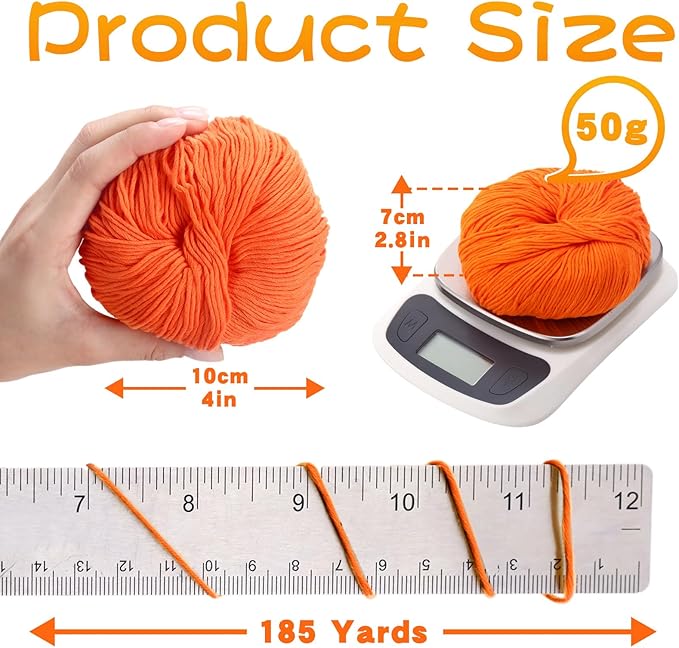 16 Skeins Cotton Yarn for Crocheting Knitting Soft Fine Clothes Cotton Blankets Yarn Bulk Assorted Colors for DIY Craft, Each 50g/185yard, 16 Colors(Classic Colors)