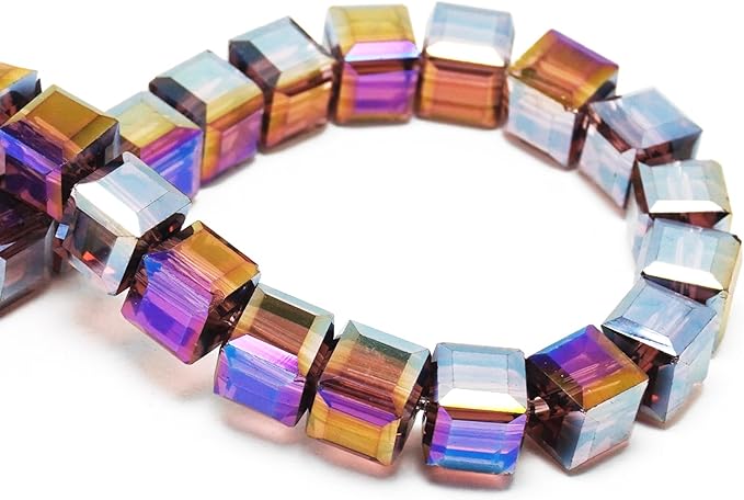 8mm Sparkle Cube Crystal Beads for Jewelry Making - Faceted Spacer Beads for Bracelets(94-100pcs, Medium Purple)