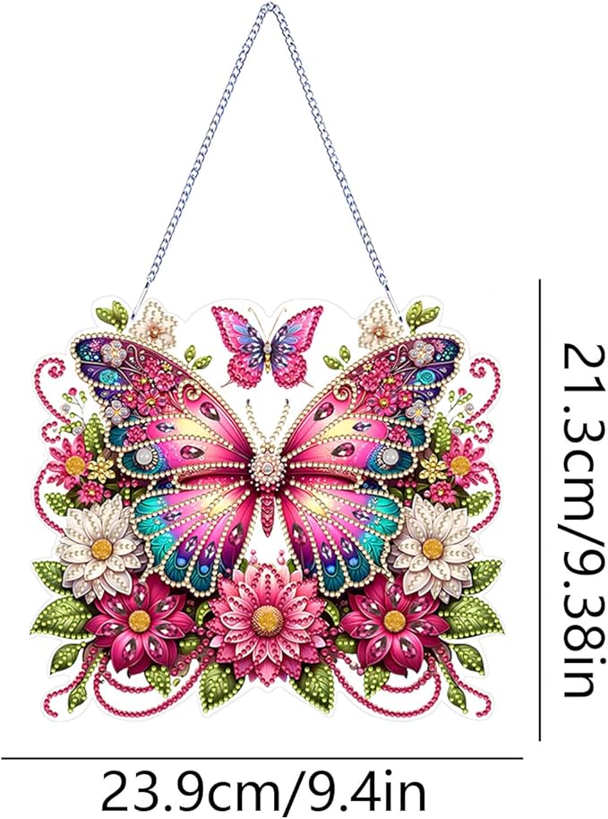 JJFox DIY Acrylic Diamond Art Painting Wreath Kits Special Shaped Rhinestone Diamond Art Window Pendants Home Garden Wall Hanging Kits Hanging Ornament (Butterfly-2)
