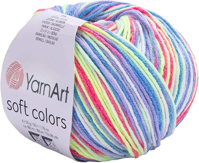YarnArt Soft Colors - Variegated Sport Yarn 55% Cotton 45% Acrylic - 1 Skein/Ball 50g 174 Yds - Soft Knitting Cotton for Amigurumi (6207)