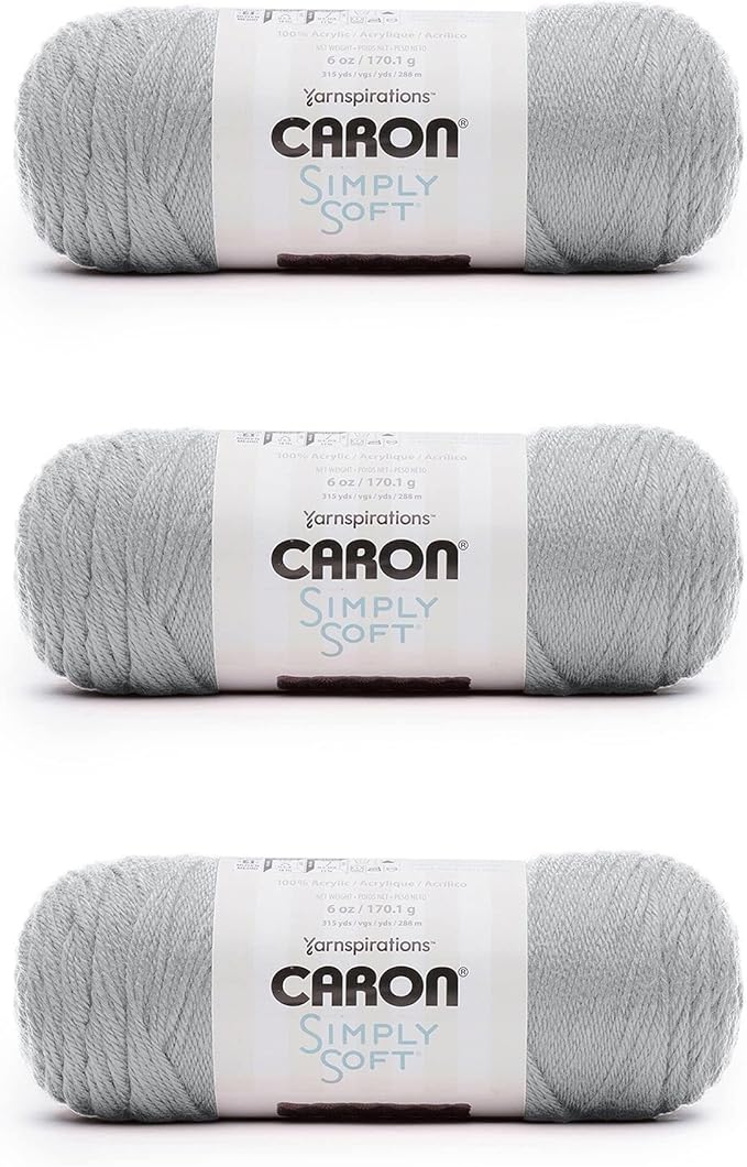 Caron Simply Soft Feathered Gray Yarn - 3 Pack of 170g/6oz - Acrylic - 4 Medium (Worsted) - 315 Yards - Knitting/Crochet