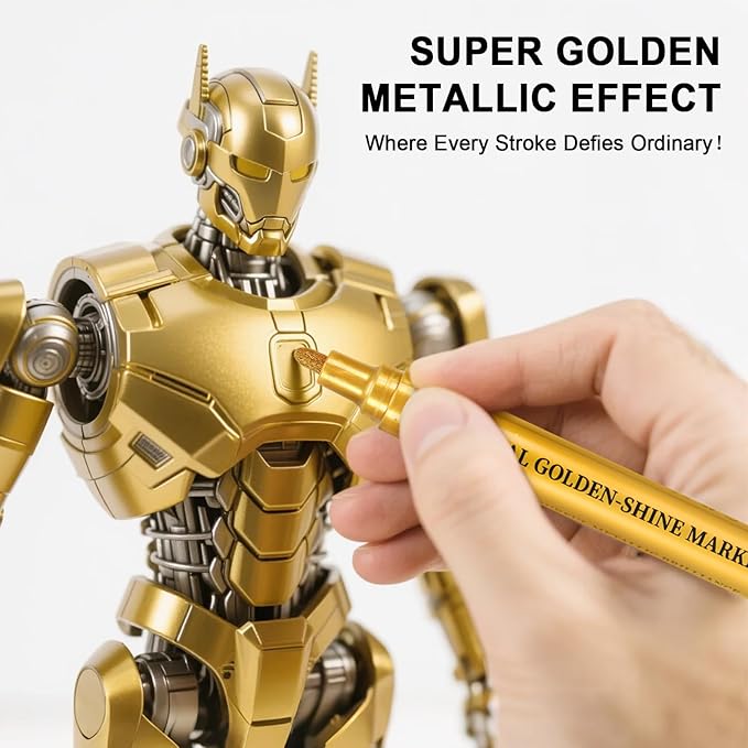 IVSUN Super Golden Metallic Markers, 18 Colors Glitter Acrylic Paint Pens for Black Paper, Rock, Glass, Wood, Scrapbooking, Photo Albums, Card Making, DIY Crafts Supplies, Easter Basket Stuffers