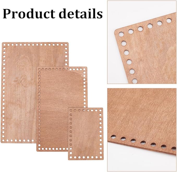 PH PandaHall 3 Sizes Wooden Basket Bases, Rectangular Blank Crochet Bag Bottom Crochet Bottom Accessory for DIY Basket Craft Weaving for Knitters Crocheters Beginners, Length 5.9/9.8/11.8 inch