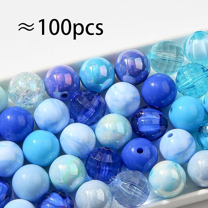 16mm Acrylic Bead 100pcs Blue Focal Spacer Bead Chunk Bubblegum Beads for DIY Crafting Necklace Bracelet Jewelry Making Keychain (Blue)