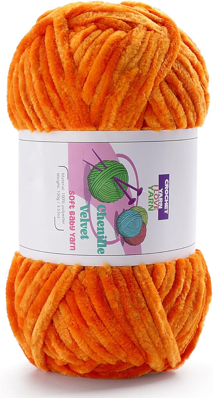 Plush Chenille Chunky Yarn, Velvet Fluffy Yarn for Hand Knitting, Baby Yarns for Crocheting Soft Making Blankets, Scarves, Dolls (3.5oz 87.5yds Each)