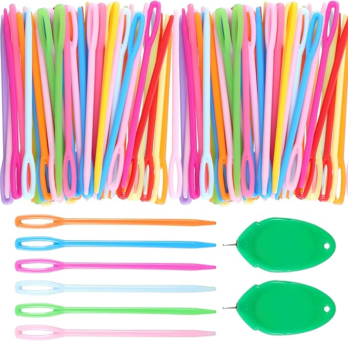 50 PCS Yarn Needles, 7cm/2.76inch Plastic Needles for Yarn Large Eye Plastic Tapestry Needle with 2 Pcs Threaders Colorful Craft Needle for Crochet DIY Sewing Handmade Knitting