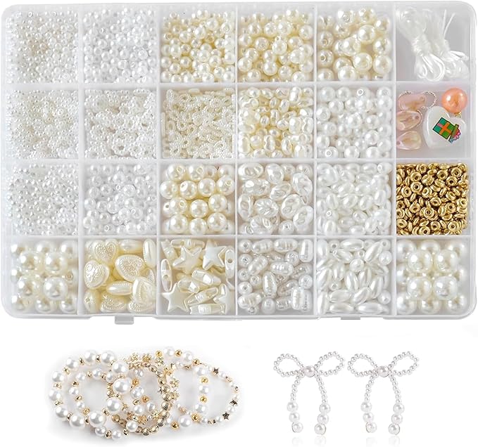 Pearl Beads for Jewelry Making Bracelet Making Kit for Adult Pearl Beads for Bracelets Bracelet Bead Kits Jewelry Making Kit for Necklaces Earrings DIY Crafts