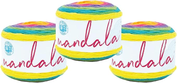 Lion Brand Yarn, Mandala DK Lightweight Yarn for Knitting, Crochet, and Crafts, Gnome, 3 Pack, Self-Striping Acrylic Fiber for Baby Blankets, Multicolor Shawls and Variegated Cardigans