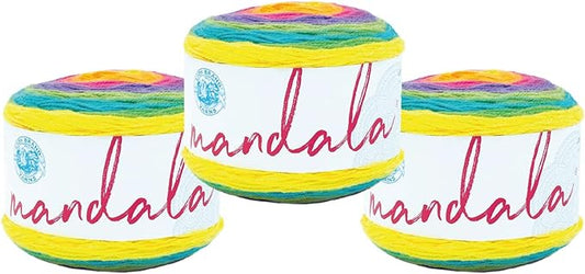 Lion Brand Yarn, Mandala DK Lightweight Yarn for Knitting, Crochet, and Crafts, Gnome, 3 Pack, Self-Striping Acrylic Fiber for Baby Blankets, Multicolor Shawls and Variegated Cardigans