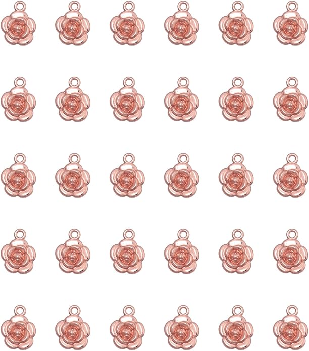 30 Pcs Rose Charms Vintage 1.6 X 1.2 X 0.4 CM Chic Flower Pendants for DIY Jewelry Making Kits Necklace Bracelets Earring Keychain Accessories
