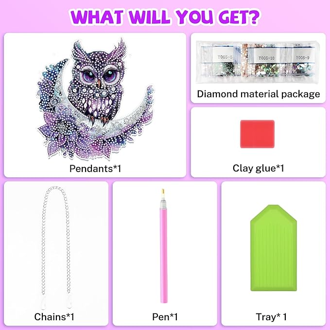 Bowetile Owl Diamond Art Hanging Kits for Adults, 5D Special Shape Diamond Painting Moon Pendant Kits, Gem Art Suncatchers Painting Window Ornament for Home Garden Wall Decor