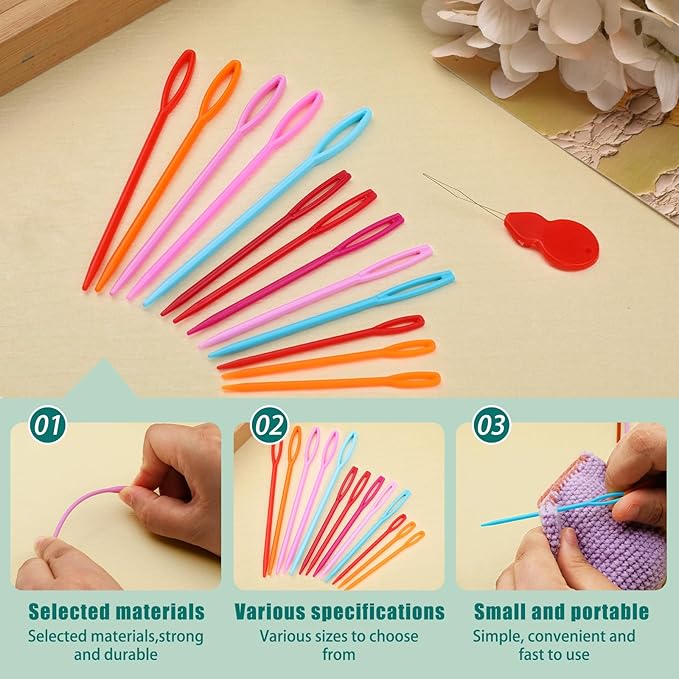 Bupete 25 Pcs Yarn Needles Set, Tapestry Needle, Crochet Needles for Yarn, Plastic Large Eye Sewing Needles, Curved Darning Needles, Knitting Needles for Sewing, Knitting, Crochet