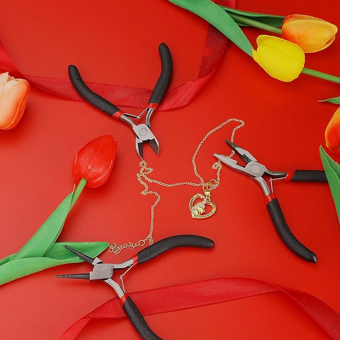 4Pcs Jewelry Pliers Set Jewelry Making Pliers Tools Kit Include Jewelry Making Needle Nose Chain Nose Round Bent Pliers Wire Cutter for Bracelet Beading Craft Jewelry Making Supplies (Black)