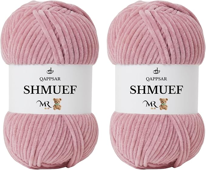SHMUEF Chenille Yarn 2-Pack – Ultra Soft Velvet Yarn, Super Bulky Weight (5–6 mm), Yarn for Crochet, Amigurumi & Baby Blankets (Light Rose)