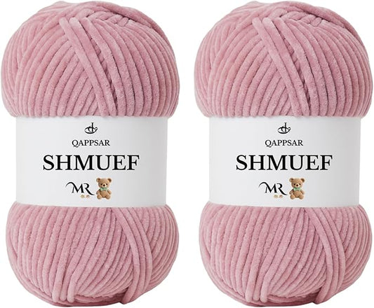 SHMUEF Chenille Yarn 2-Pack – Ultra Soft Velvet Yarn, Super Bulky Weight (5–6 mm), Yarn for Crochet, Amigurumi & Baby Blankets (Light Rose)