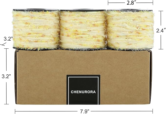 Artisanal Yarn Collection Multifiber Fancy Yarn for Knitting Crocheting Crafts DIY, Set of 3 Rolls (Soft Yellow Feather Weave)
