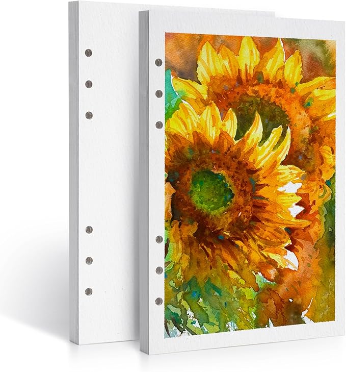 LIGHTWISH Watercolor Paper Bulk, 100% Cotton Cold Press 300gsm/140lb, 2 Pack, Total 40 Sheets A5 Hole-Punched Replaceable Paper for Artists, Adults,Students,5.8 * 8.2 Inches