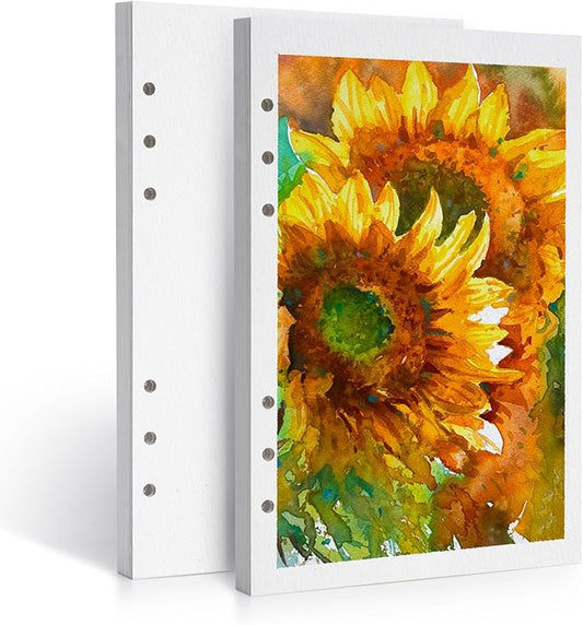 LIGHTWISH Watercolor Paper Bulk, 100% Cotton Cold Press 300gsm/140lb, 2 Pack, Total 40 Sheets A5 Hole-Punched Replaceable Paper for Artists, Adults,Students,5.8 * 8.2 Inches