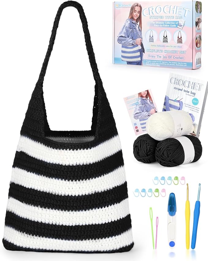 Katech Crochet Kit for Beginners, Crochet Starter Kits for Adults and Kids Includes Crochet Yarn Crochet Hooks Crochet Accessories 3-in-1 Crochet Book Knitting Kit Crafts for Adults Kids Holiday Gift
