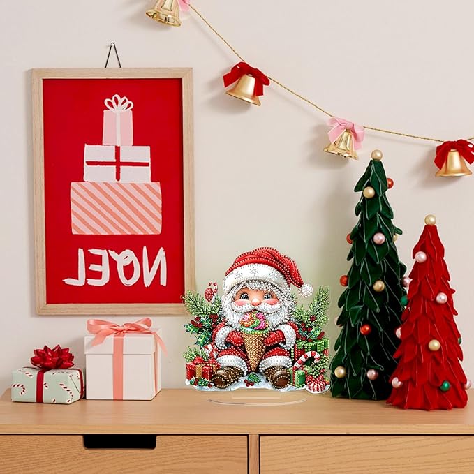 KEYIFA Diamond Painting Desktop Ornament, DIY Santa Claus Diamond Art for Adults Beginner, Christmas Gem Arts Table Decor Special Shaped Rhinestone Crafts Home Desk Decoration Gift, Double Sided