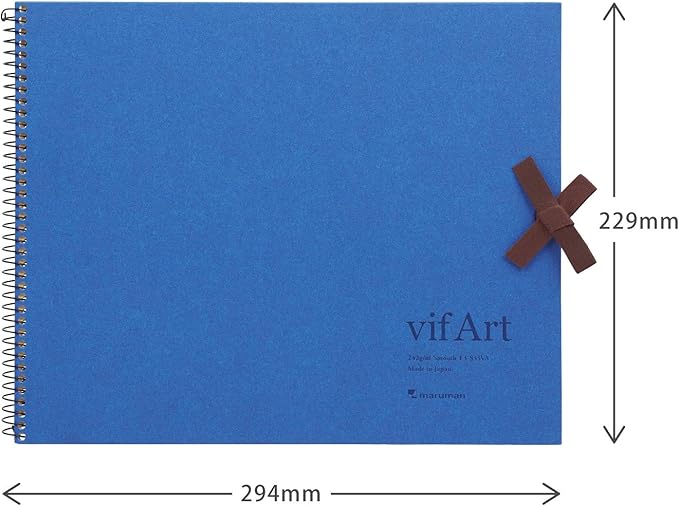 Maruman VifArt Watercolor Artbook- Premium Fine Watercolor Paper, Natural White, F3, 9.02" x 11.57", 15 Sheets/ 30 Pages, Reinforced Cover Sketchbook for Watercolor & Mixed Media, Blue