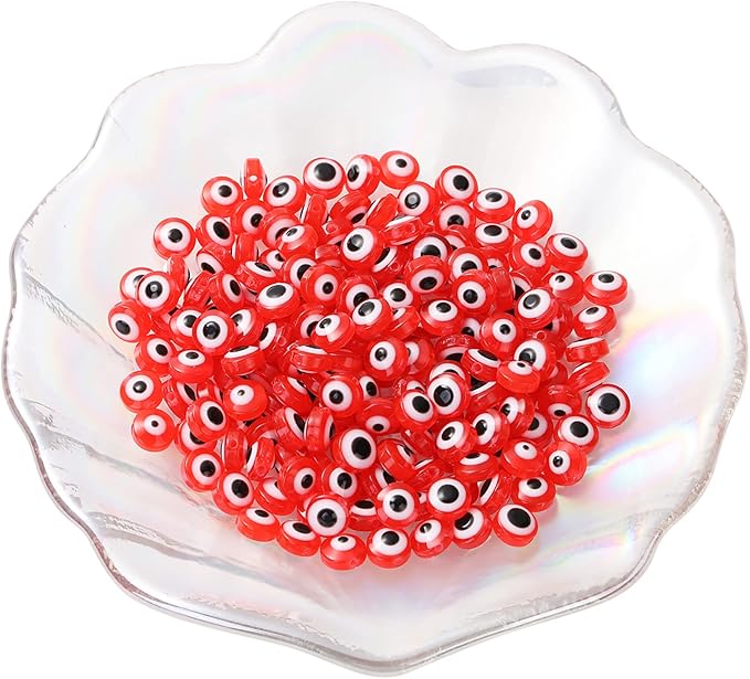 300pcs Red Evil Eye Beads for Jewelry Making, Lucky Beads 8mm Spacer Bead for DIY Bracelets Necklace Handicraft (Red)