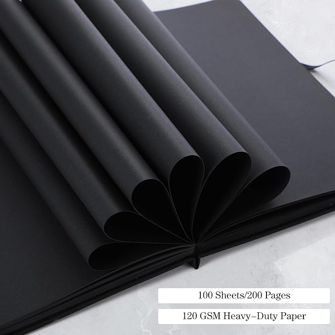 Thenshop 2 Pcs/200 Sheets Black Paper Sketchbook with 12 Metallic Marker Pens Set 5.5 x 5.5 in Black Writing Page Journal Notebook for Colored Gel Pens PU Hardcover Drawing Gifts