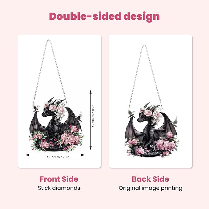 MXJSUA Rose Dragon Diamond Art Hanging Kits for Adults Beginners, DIY Acrylic Special Shaped Crystal Diamond Gem Drills Pendant Art Painting Ornament for Home Wall Decor Gift