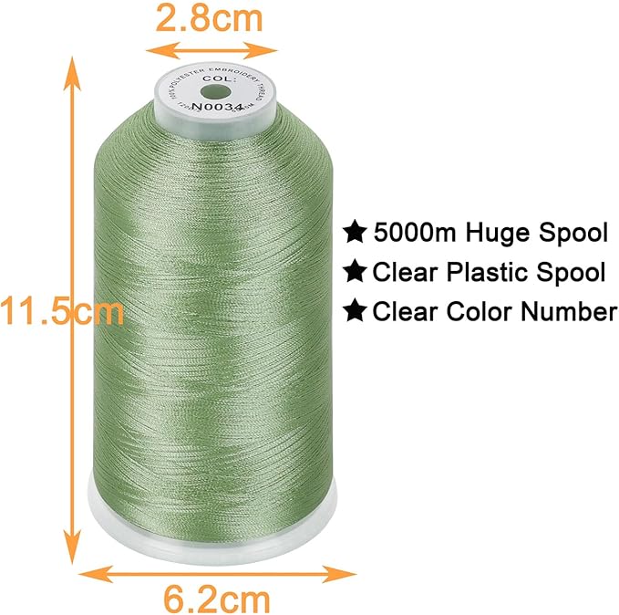 New brothread - Single Huge Spool 5000M Each Polyester Embroidery Machine Thread 40WT for Commercial and Domestic Machines - Fresh Green