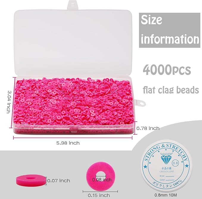 4000 Pcs Clay Beads for Bracelets Making, Polymer Spacer Flat DIY for Jewelry Necklace Earring Making Kit, Preppy Aesthetic Heishi Heshie Thin Disk Beads Assortments Set 4 6 8MM (PK-2-03, 4MM)