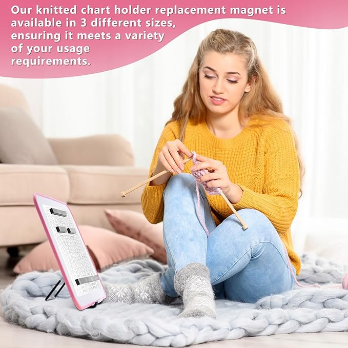 flutesan 8 x 12 inches knitting pattern holder with 4 replacement magnets knitting chart keeper cross stitch magnetic board cross stitch accessories and supplies for crochet(pink border)