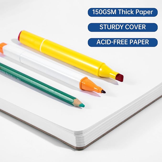 Hardcover Sketchbook for Drawing, 8.3"X 8.3" Square Sketch Book with 120 GSM Thick Drawing Paper, 192 Pages/96 Sheets Sketch Pad for Adults and Kids, Art Journal for Beginners Artists, Blue