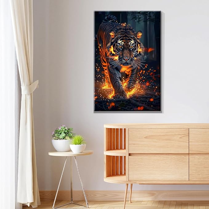 JOOZ Paint by Numbers Kit for Adults with Frame Tiger Paint by Number with Easel Animal Adult Paint by Number Kits on Canvas DIY Paint by Number for Adults for Gift Home Wall Decor 7.87x11.81 Inch