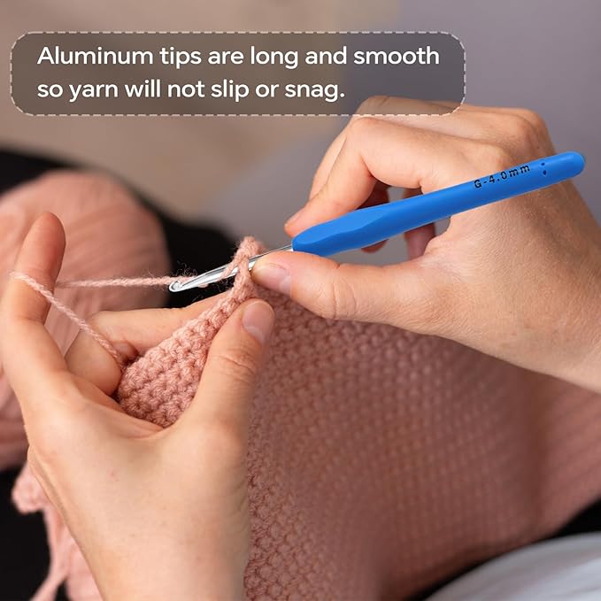 4mm Crochet Hook, Ergonomic Crochet Hook, Smooth and Extra Long  Knitting Needles, with Soft Rubber Ergonomic Handle and Aluminum Tip, Perfect Beginner and Arthritic Crochet Hooks (4 mm)