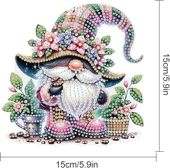Tontut 5D DIY Diamond Art Painting Pendant kit, Flower Bed Dwarf Special-Shaped Hanging Crystal Window Pendant kit, Adult Gift Home Curtains, Yard Entrance Decoration