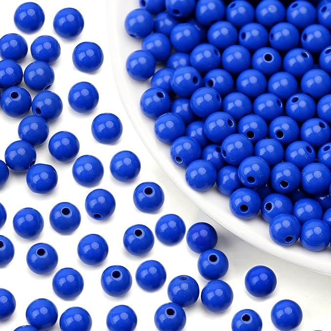 bonny boxx 500pcs 8mm smooth sapphire acrylic round beads, plastic resin bubblegum balls chunky gumball beads for necklace and bracelet making, crafting supplies