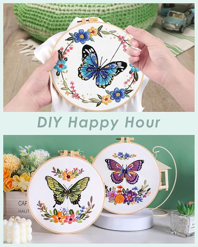 ERKOON 5 Sets Embroidery Kit for Beginners (Butterfly and Flower)