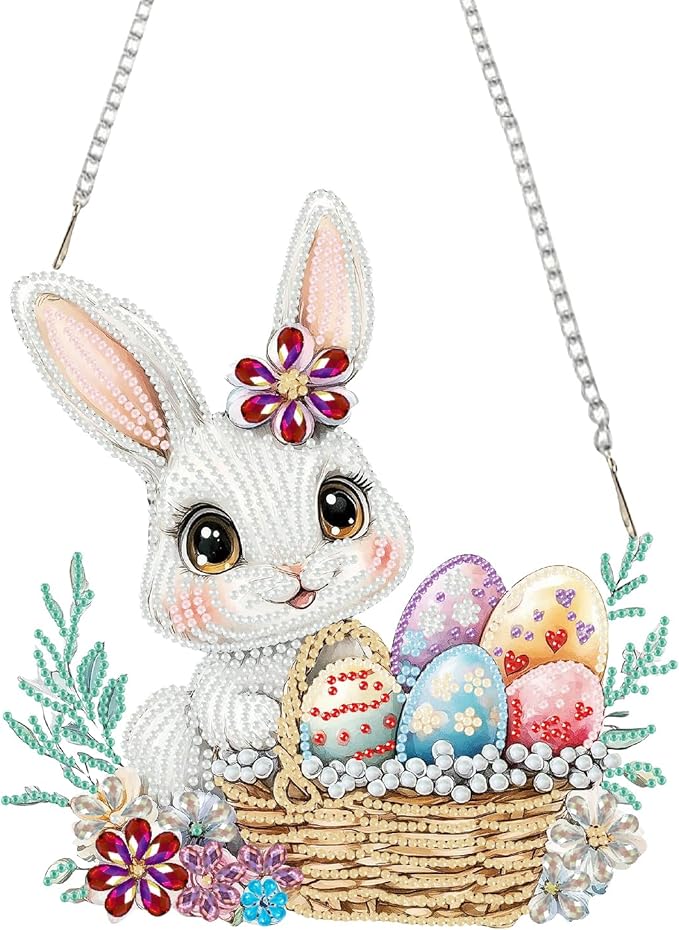 BAWKENTON Easter Hanging Diamonds Art kit for Adult, DIY Diamonds Painting Art Kit, 7.92x8.66 inch Acrylic Diamonds Painting Board Kit Ornament, Special Crystal Diamond Hanging Ornament