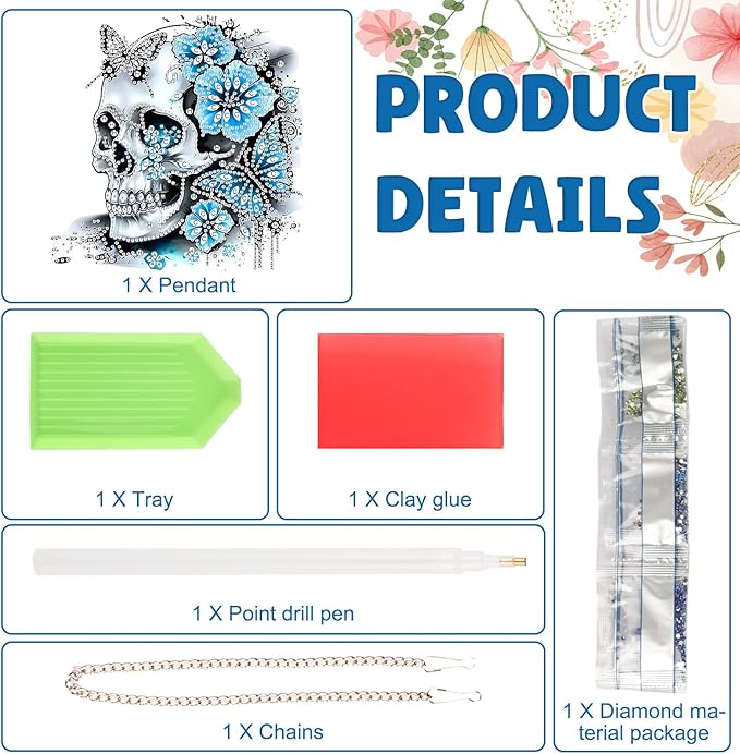 DOMROM Skull Diamond Art Hanging Kits for Adults Beginners, Special Shaped Crystal Diamond Painting Skull Pendant, DIY Diamond Art Suncatchers for Home Garden Wall Decor Gift