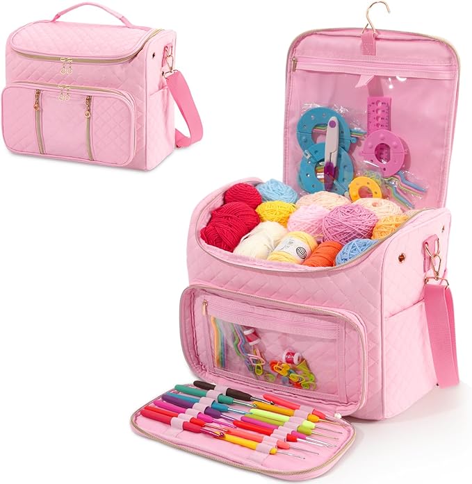 Knitting Bag- Crochet Bags for on The go,Yarn Storage Organizer, Perfect for Knitting and Crochet Accessories(Pink)